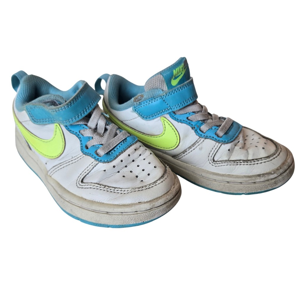 Nike Court Low Kids 10.5C Blue Neon Sneakers Hook Loop AS IS